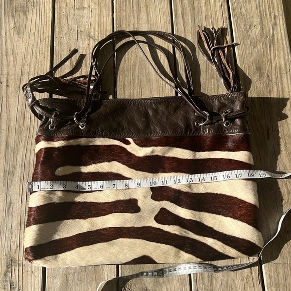 PlusBag Italy Zebra Haircalf Leather Western Tote shoulder bag Boho Cowgirl Chic - Picture 8 of 11